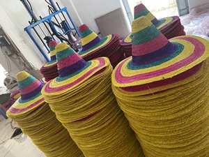 Factory Artisanal Mexican Sombrero <b>Straw</b> <b>Hat</b> Handwoven Cowboy Striped Printed Leaf Design Casual Unisex Sports Travel Daily - Product Image 1