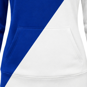 Sudadera con capucha para mujer, personalizada, azul real y blanca, con diseño de 2 paneles cruzados, media cremallera, bloques de color, manga larga, estilo casual para hermandades - Product Image 4
