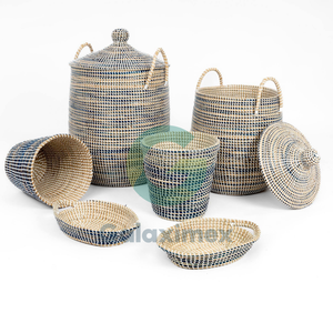 Ensemble de 3 paniers de rangement tissés en jonc de mer blanc Organisation de la maison Utilisation de la lessive Matériau en osier Vêtements en boîte Décoration de la maison - Product Image 5