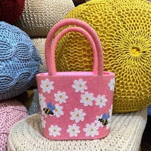 Personalized Custom Glass Beaded Tote Bag Custom Color Shape Wedding Bridesmaid Gift Blue Floral Design <b>MS</b> Handicraft Certified - Product Image 4