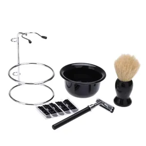 Ensemble de rasoirs à double lame en acier inoxydable avec manche en plastique et support pour le soin du visage des hommes, utilisation en salon de coiffure - Product Image 2