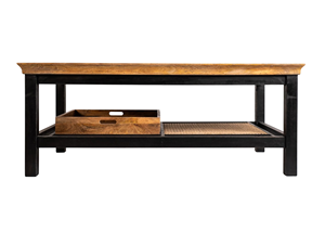 Table basse moderne en bois de manguier massif, finition bicolore noir et naturel, design attrayant, pour la maison, le bureau, l'usage commercial, le salon - Product Image 2