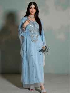 ชุดเดรสยาว 2 ชิ้น แบรนด์ AWAIS HOUSE สำหรับผู้หญิงมุสลิม ดีไซน์เรียบหรู ผ้ากำมะหยี่ประดับลูกปัด ทรงเอไลน์ เหมาะสำหรับงานกลางคืน/งานทางการ ขายส่ง - Product Image 2