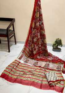 Women's Elegant Block Print Chiffon <b>Saree</b> with Blouse Piece – Lightweight Party Wear Soft Fabric Traditional Wear - Product Image 1
