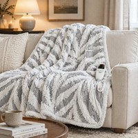 Plaid chauffant portable 50x60 pouces en jacquard à carreaux Sherpa, chauffe rapide avec 6 niveaux de chaleur, arrêt automatique, lavable