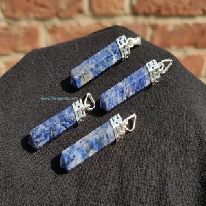 Colgante de Cristal Azul Pulido en Forma de Torre Hexagonal con Tapa Plateada, Piedra DIY, GEMAS DE ÁGATA JILANI, Coleccionable de Arte - Product Image 2