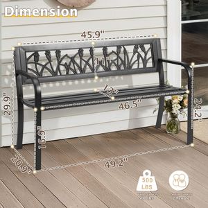 Panca in Ferro da 49 Pollici con Schienale a Tulipano, PVC Nero con Acciaio Anticato per Hotel, Centri Commerciali, Parchi, Patii Esterni - Product Image 4