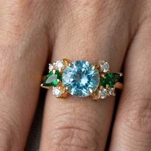 Designer 925 Sterling <b>Silver</b> Gold Plated Blue Topaz Chrome Diopside Gemstones Women Wear <b>Adjustable</b> <b>Rings</b> - Product Image 5