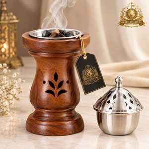 Brûleur d'encens en bois avec insert amovible en acier inoxydable, support pour Bakhoor arabe, encensoir à charbon d'oud, base diffuseur d'arômes - Product Image 2