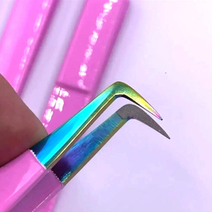Pinzas para Extensión de Pestañas con Punta de Fibra Rosa y Logotipo Personalizado, Pinzas de Acero Inoxidable de 75 y 90 Grados para Marca Privada - Product Image 2