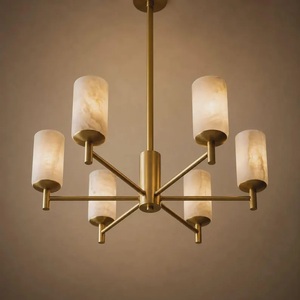Modern Brass Chandelier With Alabaster Shades Geometric Design Ceiling <b>Light</b> Indoor Living Room Decor - Product Image 3