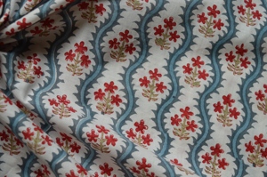 Jaipur Hand Block Printed Cotton Fabric Red and Blue Blossoms and Teal Lattice Design, Artisan Dress Fabric <b>for</b> Sewing and Home - Product Image 4