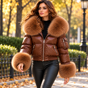 Elegante Chaqueta Acolchada de Cuero para Mujer, con Cierre, Estilo Moderno y Diseño de Alta Calidad/Ropa Exterior de Lujo - Product Image 5