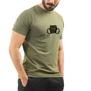 Men's Olive Green Short Sleeve T-Shirt With Eat Sleep Squat <b>Repeat</b> Print O-Neck Regular Fit Casual Jersey Cotton Top - Product Image 3