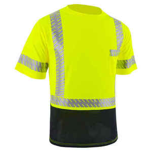 T-shirt de sécurité haute visibilité réfléchissant et respirant pour homme, 100% coton, manches courtes, jaune avec base noire - Product Image 1