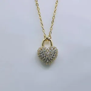 จี้รูปหัวใจสำหรับผู้หญิง ประดับเพชรทรงกลม ชุบทองคำเหลือง 14k - Product Image 2