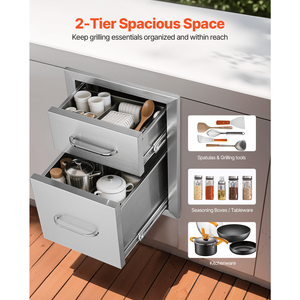 Cassetti Doppi per Barbecue in Acciaio Inox 13" L x 20.4" A x 20.8" P per Cucina Esterna con Montaggio a Filo e Maniglia - Product Image 2