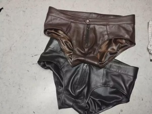 SALEH ENTERPRISES Men's Genuine Leather <b>Boxer</b> Briefs Mid-Rise Solid Color Soft Comfortable Fit <b>Black</b> Brown - Product Image 4