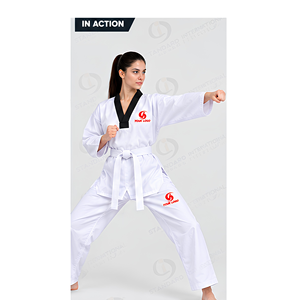 Uniforme de Taekwondo ITF Dobok en coton blanc respirant WTF unisexe adulte léger et respirant à col en V - Product Image 2