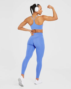 Precio de Fábrica, Último Modelo OEM, Conjuntos de 2 Piezas para Mujer, Leggings Azul Cobalto de Cintura Alta con Cintura en V - Product Image 4
