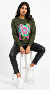 Sweat-shirt imprimé à col rond pour femme, manches longues, pull décontracté à motif floral, fournisseur de vêtements en gros - Product Image 2
