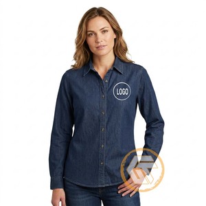 Chemise boutonnée décontractée pour femme ODM Alpha |   Chemises en denim 100% coton à col rabattu et manches raglan pour les fraternités et les sororités - Product Image 2