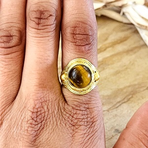 New Arrival Bohemia <b>Tiger</b> <b>Eye</b> <b>Ring</b> Tribal Brass Gemstone Women 18k Gold Plated Vintage Statement Band Wholesale/OEM/ODM - Product Image 5