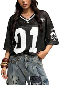 T-shirts en jersey pour femmes, style Y2K, avec numéro graphique, coupe oversize, col en V, manches courtes, mignons, streetwear de football - Product Image 3