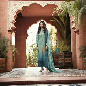 Vente en gros de vêtements de soirée indiens et pakistanais brodés collection Kameez Salwar en satin de coton de qualité supérieure - Product Image 1
