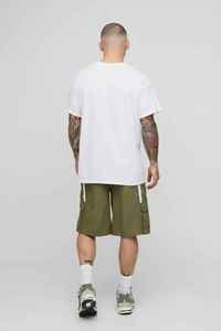 Shorts cargo vert olive pour hommes avec cordon de serrage à la taille et poches, style bermuda décontracté, tissu à séchage rapide - Product Image 4