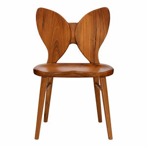 Silla de Comedor Escandinava de Madera de Teca Maciza con Respaldo en Forma de Mariposa |   Silla de Comedor Contemporánea Hecha a Mano |   Hogar Estable, Ecológico y Duradero - Product Image 1
