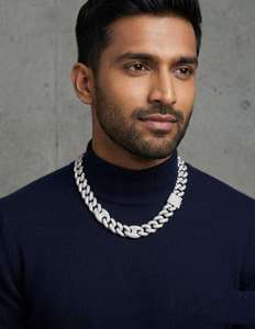 Chaîne cubaine tendance personnalisée en argent sterling avec moissanite ou diamants de laboratoire, en or 10K ou 14K - Product Image 1