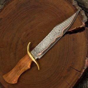 Couteau Bowie en acier Damas cuivré avec manche en bois et garde-poignée en laiton pour la chasse, le camping, les activités de plein air, objet de collection, vente en gros, B2B, OEM - Product Image 6