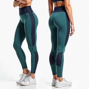 Mid Waist Full Length Yoga <b>Leggings</b> Elastic Waist <b>Mesh</b> Panels Contrast Stitch Design Breathable Quick Dry Seamless Spandex - Product Image 3