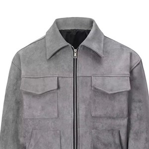 Men's Gray <b>Suede</b> <b>Leather</b> <b>Jacket</b> Workwear Style Turn-down Collar Zipper Closure Regular Fit Autumn Wear Pockets - Product Image 6