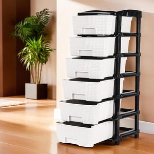 Boîtes de rangement en plastique empilables à 6 niveaux avec couvercles, organisateur de vêtements blanc pour placard, étagère de rangement pour cuisine - Product Image 6
