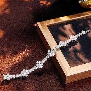 RAMDUT IMPEX Silver Moissanite Tennis Bracelet Floral Cluster Round Cut Sparkling Elegant Formal Trendy Jewelry Model RD-MTB45 - Product Image 3