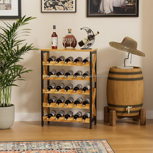 Étagère de rangement pour bouteilles de vin en bois |   Porte-bouteille de vin de style moderne |   Armoire à vin en bois massif et métal pour salon |   Multi-niveaux - Product Image 5