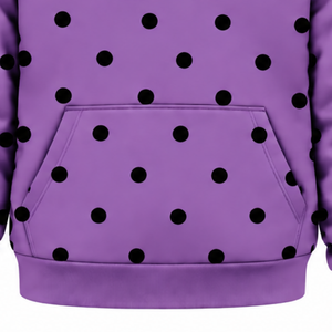 Sweat-shirt à capuche décontracté en polaire pour femme, noir à pois lavande, à manches longues, avec cordon de serrage et poche kangourou avant - Product Image 5