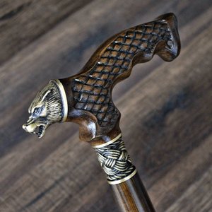 Bâton de marche décoratif artisanal Orion écologique, avec poignée tête d'ours et détails tressés, durable pour usage domestique – Meilleure vente - Product Image 3