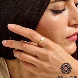 Anillo Minimalista de Oro Amarillo Charm_Jewells, Unisex, para Uso Diario, Diseño Ovalado Simple - Product Image 5