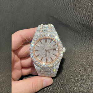 Hand-<b>Set</b> Moissanite Diamond <b>Watch</b> | Gold Plated Luxury Men's Hip Hop Jewelry Wholesale Iced Out Two-Tone <b>Watch</b> | - Product Image 4