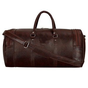 Sac de voyage vintage en cuir marron avec sangle réglable et amovible et doubles poignées, grande capacité, fermeture éclair - Product Image 6