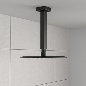 Set di accessori per bagno con braccio doccia da soffitto nero opaco da 8 pollici con flangia - Product Image 3