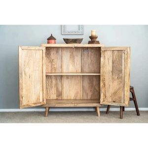 Hand Carved Wood <b>Sideboard</b> Rustic <b>Storage</b> Cabinet Antique Design Metal Handles for Living Room Home Furniture - Product Image 3