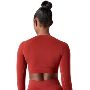 <b>Red</b> Women's Seamless Long Sleeve <b>Crop</b> <b>Top</b> Compression Gym Shirt Fitness Yoga Workout Activewear Stretch Athletic Training Wear Q - Product Image 2