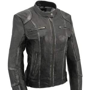 Chaqueta de Cuero de Oveja Negra para Mujer 2025, Estilo Buceo, Ropa de Moda para Motociclismo y Automovilismo - Product Image 6