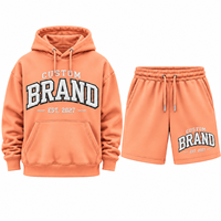 Ensemble sweat à capuche et short pour homme personnalisé, en molleton de coton pêche, décontracté, pour l'automne, avec logo imprimé sur le devant, ensemble 2 pièces pour homme