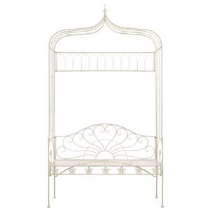 Banc de jardin en fer forgé blanc antique, design standard pour patio - Product Image 2