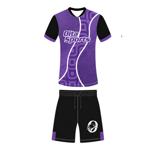 Conjunto de Pantalones Cortos y Camiseta de Rugby Morado y Negro, Cuello en V, Diseño Geométrico, Uniforme de Equipo Personalizado, Ropa Deportiva Transpirable para Entrenamiento - Product Image 1